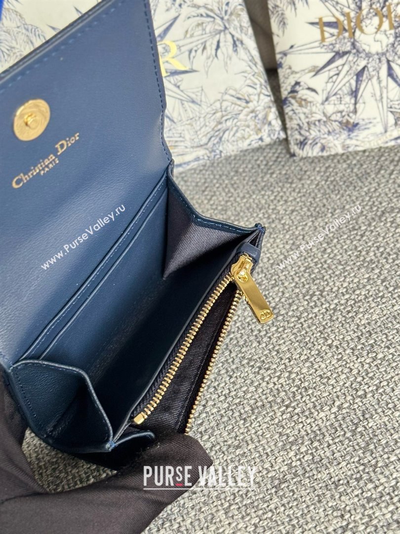 Dior Caro Glycine Wallet in navy blue Supple Cannage Calfskin/silver 2024 (xxg-240402-04)