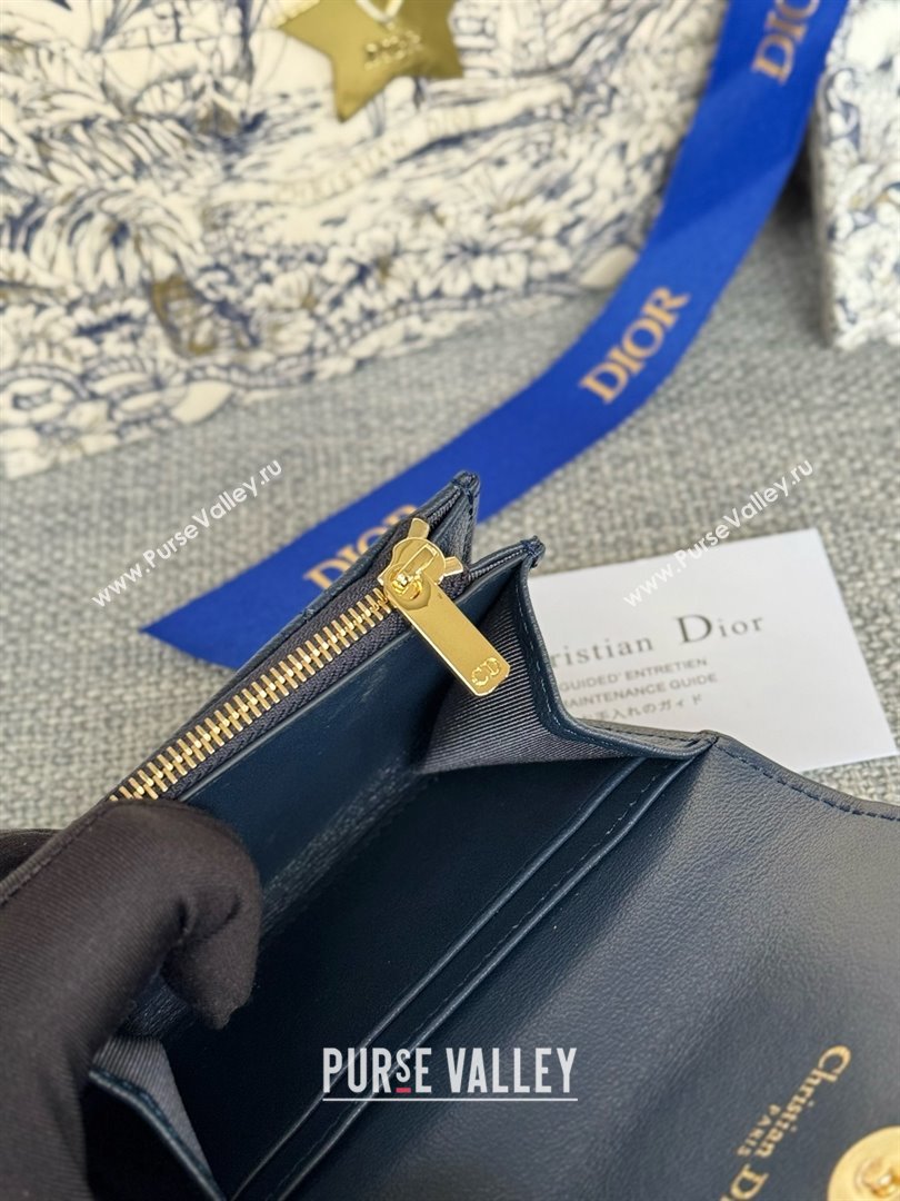 Dior Caro Glycine Wallet in navy blue Supple Cannage Calfskin/silver 2024 (xxg-240402-04)