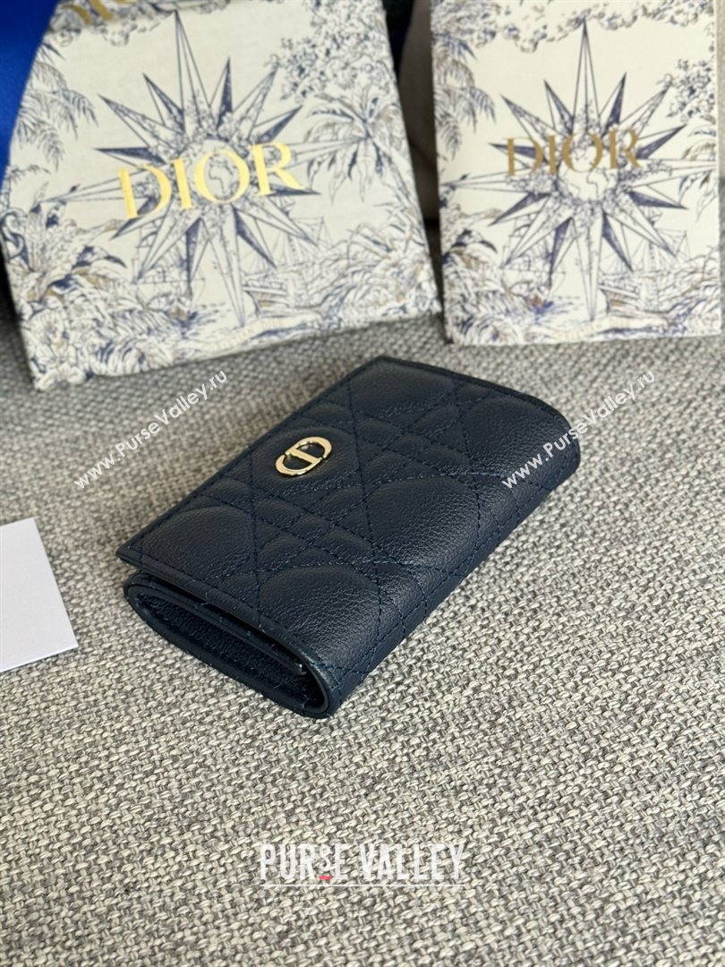 Dior Caro Glycine Wallet in navy blue Supple Cannage Calfskin/silver 2024 (xxg-240402-04)