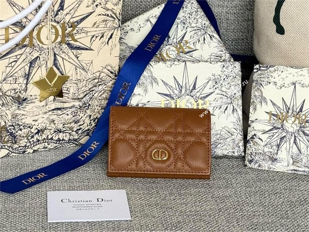 Dior Caro Glycine Wallet in Brown Supple Cannage Calfskin 2024 (xxg-240402-05)