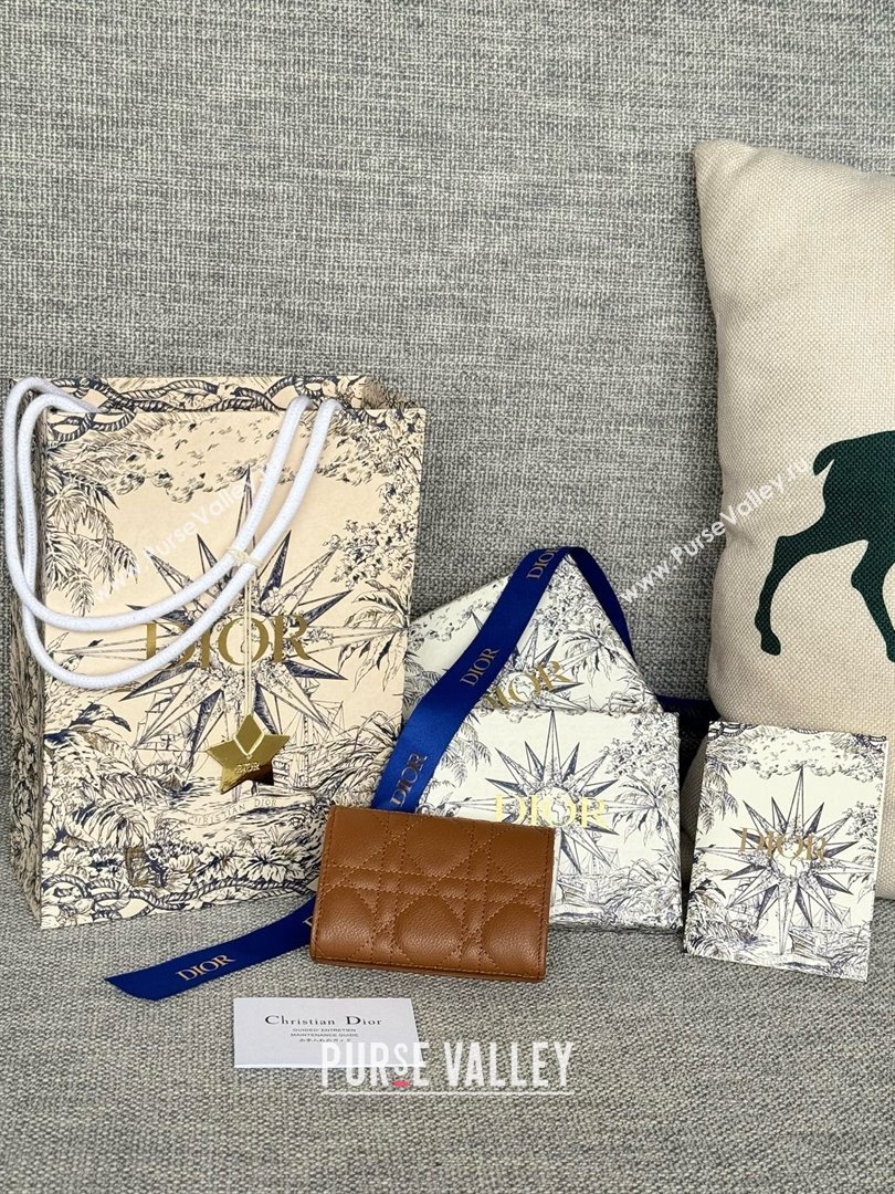 Dior Caro Glycine Wallet in Brown Supple Cannage Calfskin 2024 (xxg-240402-05)