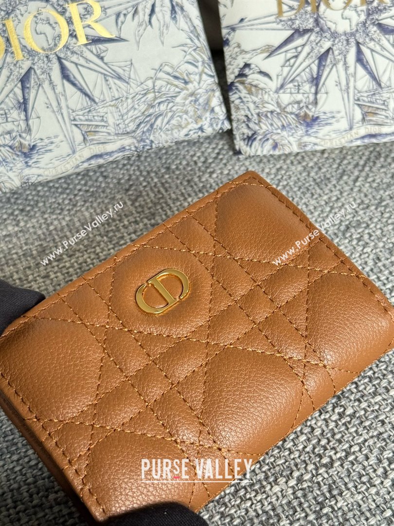 Dior Caro Glycine Wallet in Brown Supple Cannage Calfskin 2024 (xxg-240402-05)