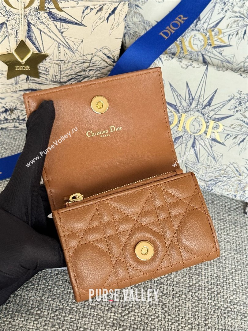 Dior Caro Glycine Wallet in Brown Supple Cannage Calfskin 2024 (xxg-240402-05)