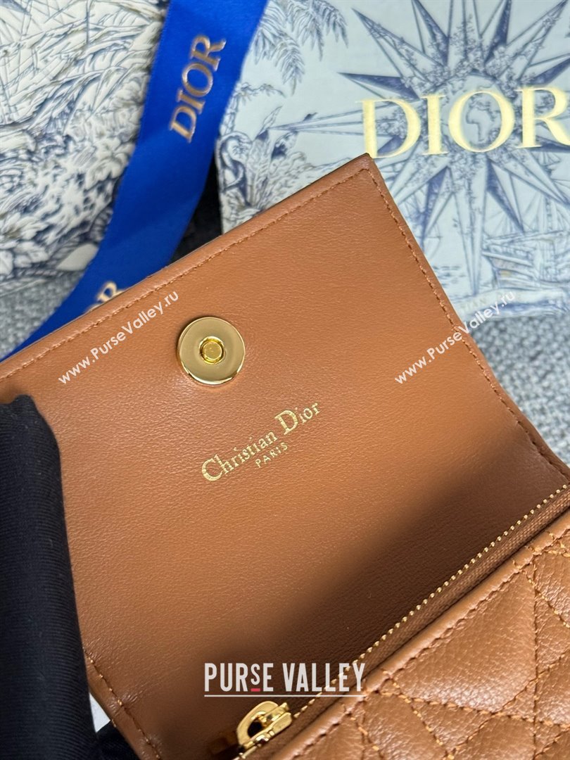 Dior Caro Glycine Wallet in Brown Supple Cannage Calfskin 2024 (xxg-240402-05)