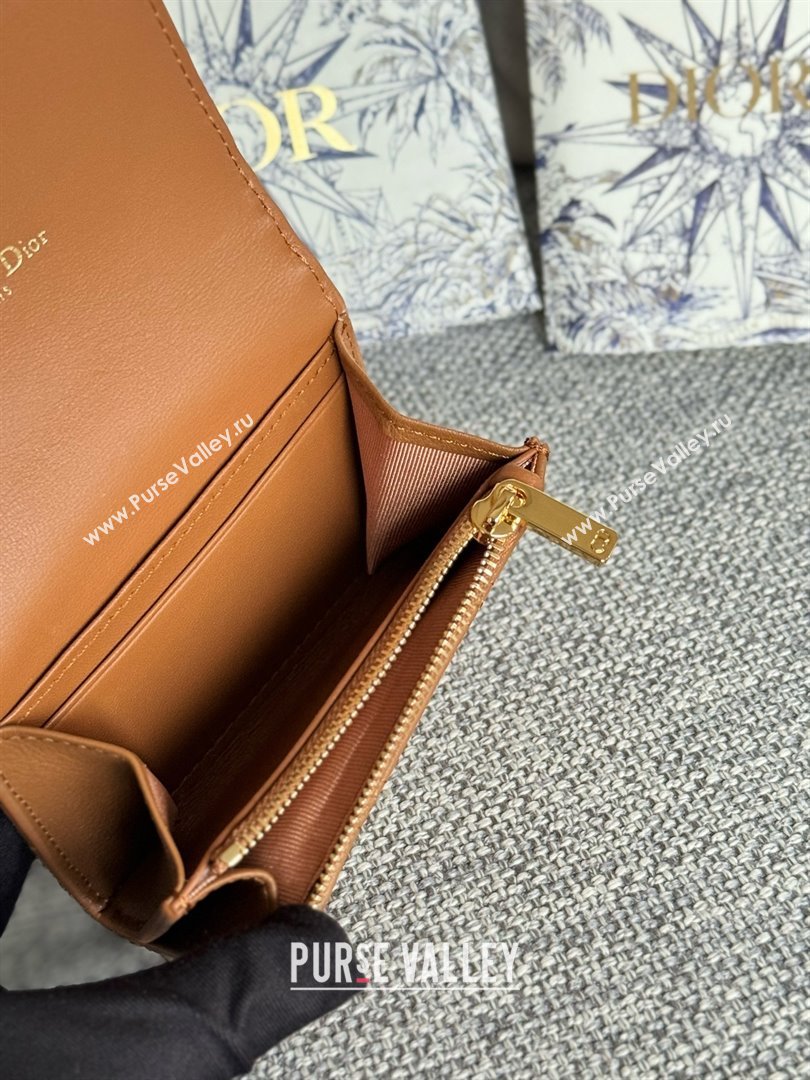 Dior Caro Glycine Wallet in Brown Supple Cannage Calfskin 2024 (xxg-240402-05)