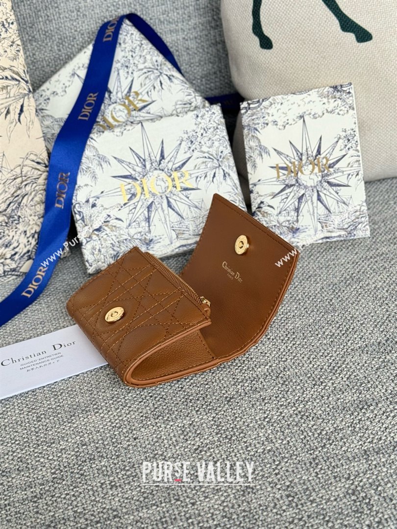 Dior Caro Glycine Wallet in Brown Supple Cannage Calfskin 2024 (xxg-240402-05)