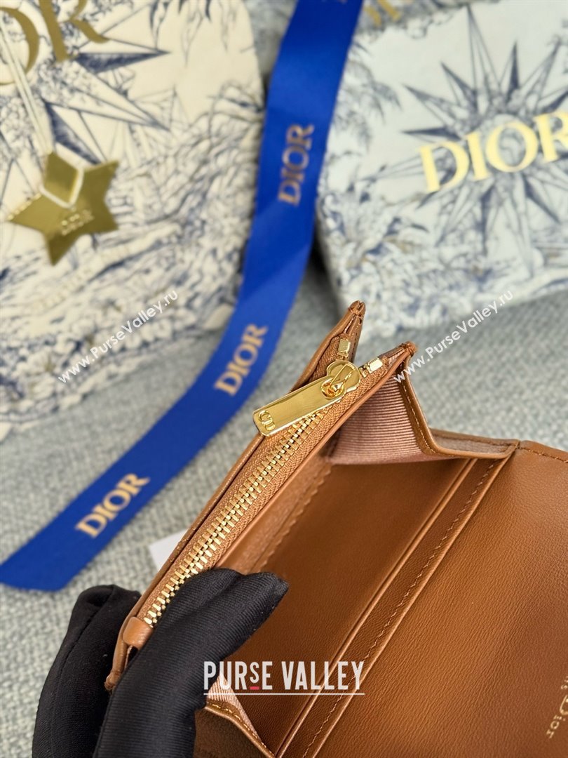 Dior Caro Glycine Wallet in Brown Supple Cannage Calfskin 2024 (xxg-240402-05)