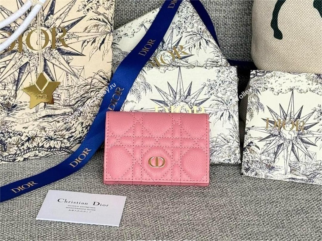 Dior Caro Glycine Wallet in pink Supple Cannage Calfskin 2024 (xxg-240402-06)