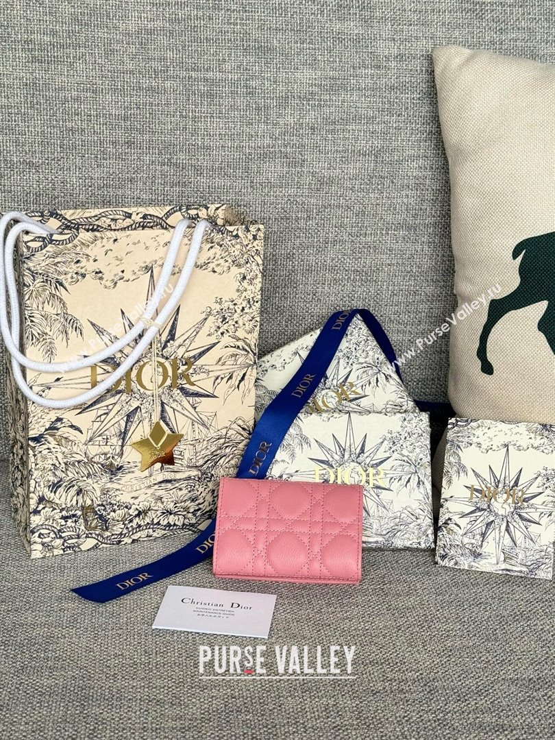 Dior Caro Glycine Wallet in pink Supple Cannage Calfskin 2024 (xxg-240402-06)