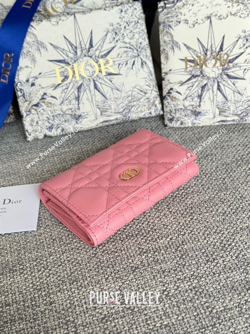 Dior Caro Glycine Wallet in pink Supple Cannage Calfskin 2024 (xxg-240402-06)