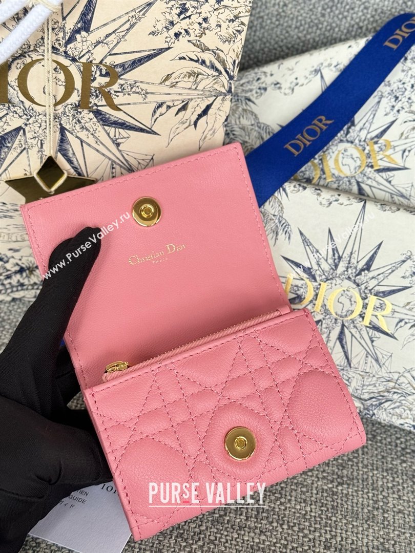 Dior Caro Glycine Wallet in pink Supple Cannage Calfskin 2024 (xxg-240402-06)