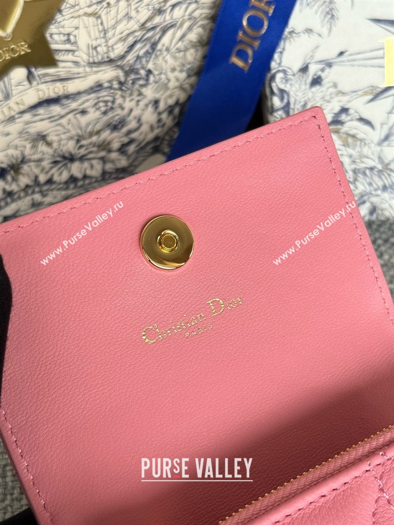 Dior Caro Glycine Wallet in pink Supple Cannage Calfskin 2024 (xxg-240402-06)