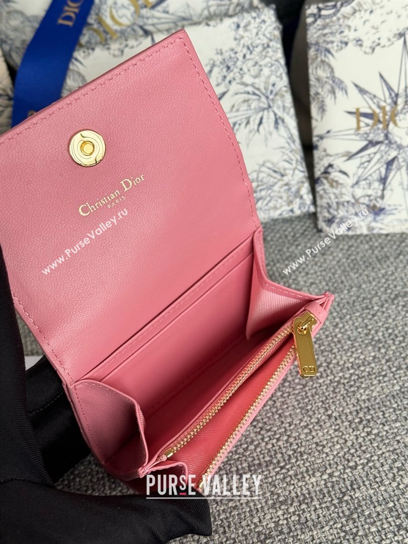 Dior Caro Glycine Wallet in pink Supple Cannage Calfskin 2024 (xxg-240402-06)
