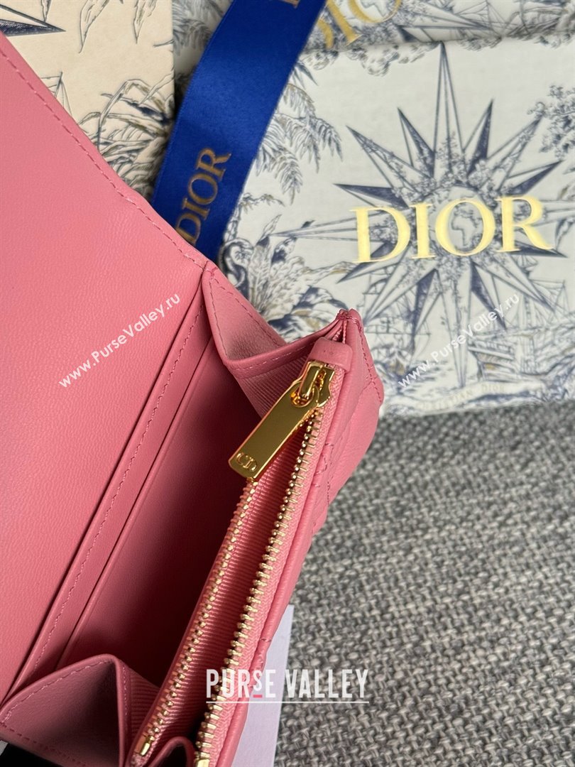 Dior Caro Glycine Wallet in pink Supple Cannage Calfskin 2024 (xxg-240402-06)
