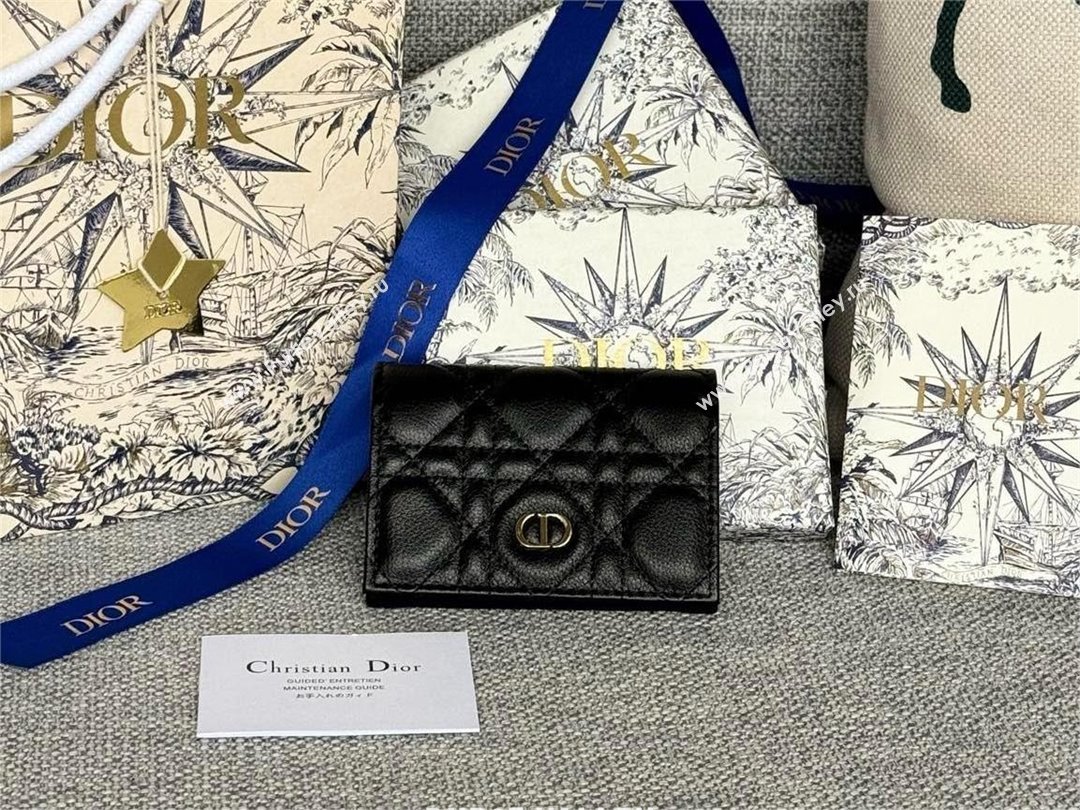 Dior Caro Glycine Wallet in Black Supple Cannage Calfskin 2024 (xxg-240402-07)