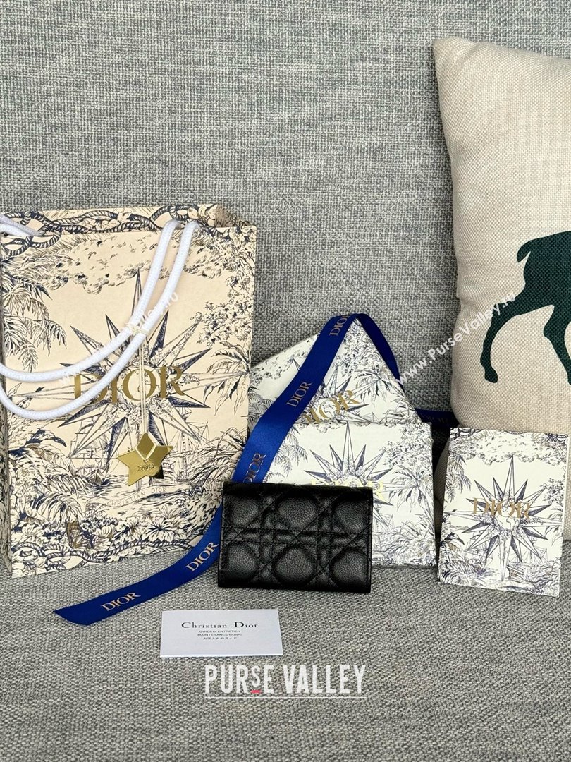 Dior Caro Glycine Wallet in Black Supple Cannage Calfskin 2024 (xxg-240402-07)