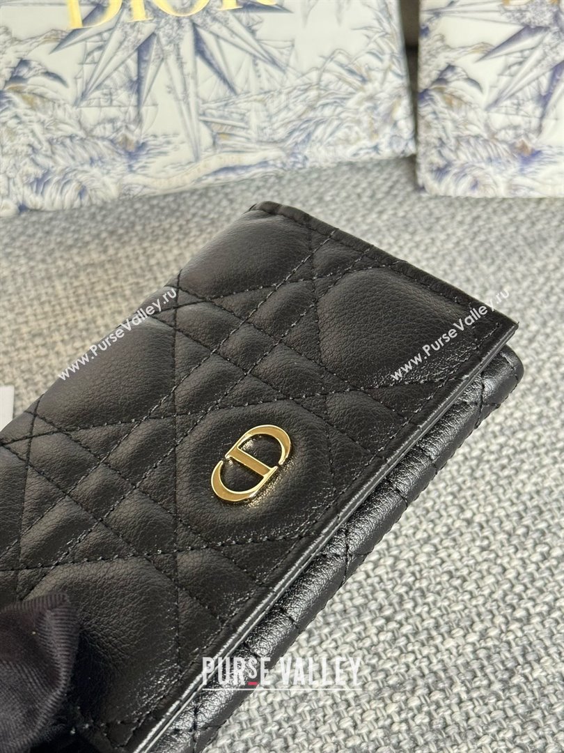 Dior Caro Glycine Wallet in Black Supple Cannage Calfskin 2024 (xxg-240402-07)