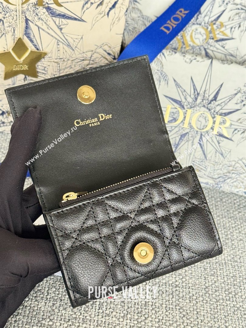 Dior Caro Glycine Wallet in Black Supple Cannage Calfskin 2024 (xxg-240402-07)