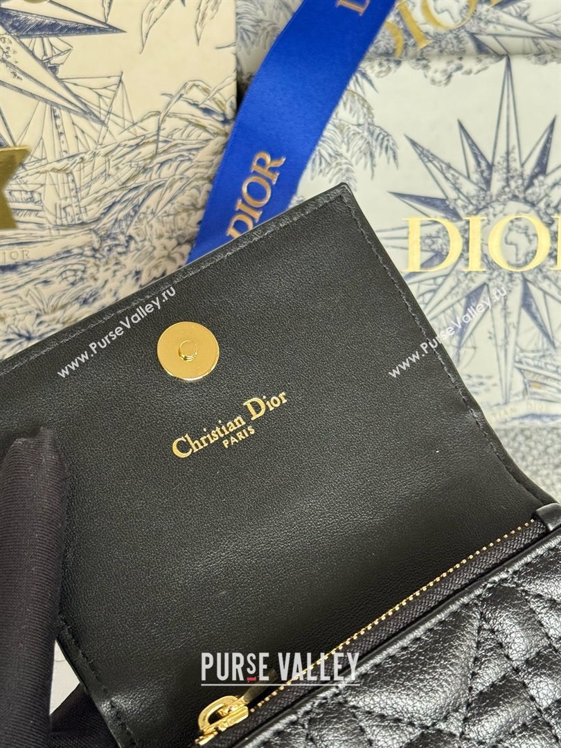 Dior Caro Glycine Wallet in Black Supple Cannage Calfskin 2024 (xxg-240402-07)