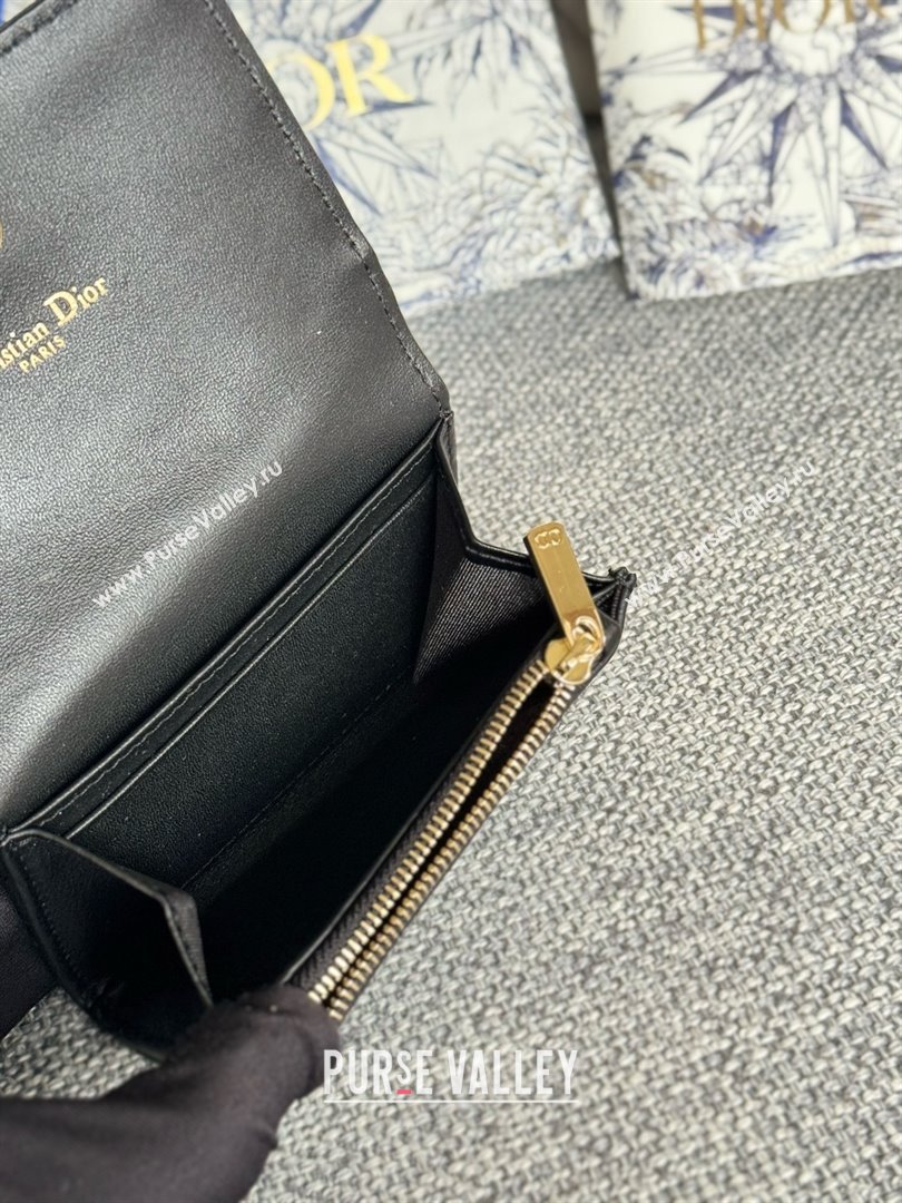 Dior Caro Glycine Wallet in Black Supple Cannage Calfskin 2024 (xxg-240402-07)