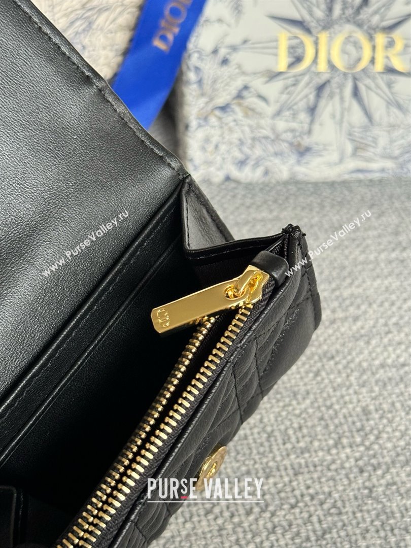 Dior Caro Glycine Wallet in Black Supple Cannage Calfskin 2024 (xxg-240402-07)
