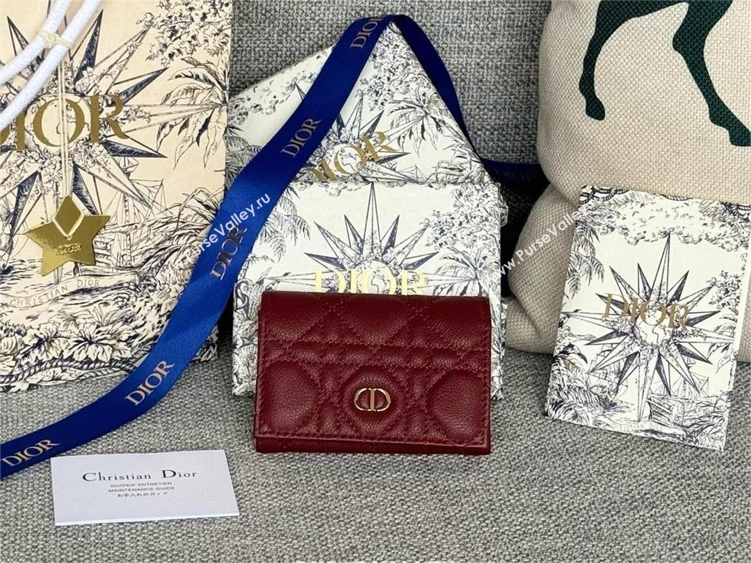 Dior Caro Glycine Wallet in Burgundy Supple Cannage Calfskin 2024 (xxg-240402-08)