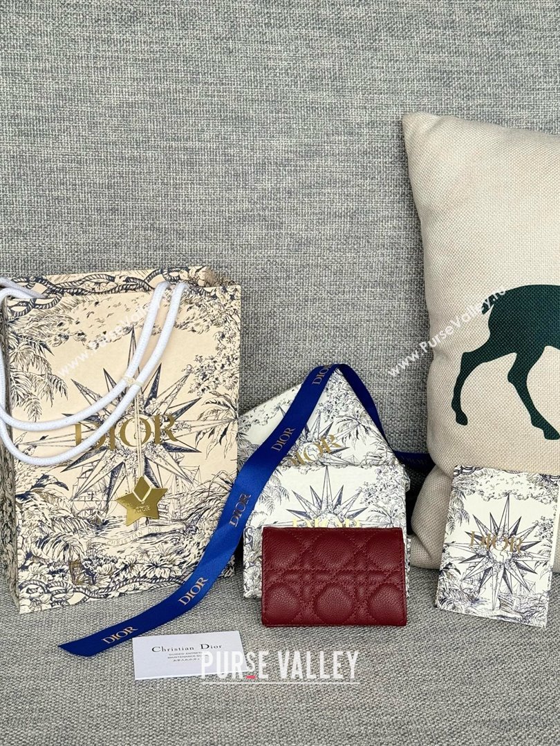 Dior Caro Glycine Wallet in Burgundy Supple Cannage Calfskin 2024 (xxg-240402-08)