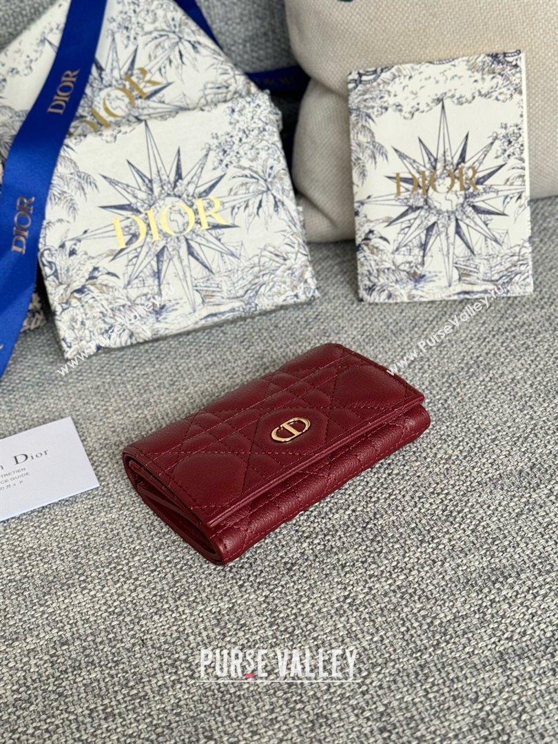 Dior Caro Glycine Wallet in Burgundy Supple Cannage Calfskin 2024 (xxg-240402-08)
