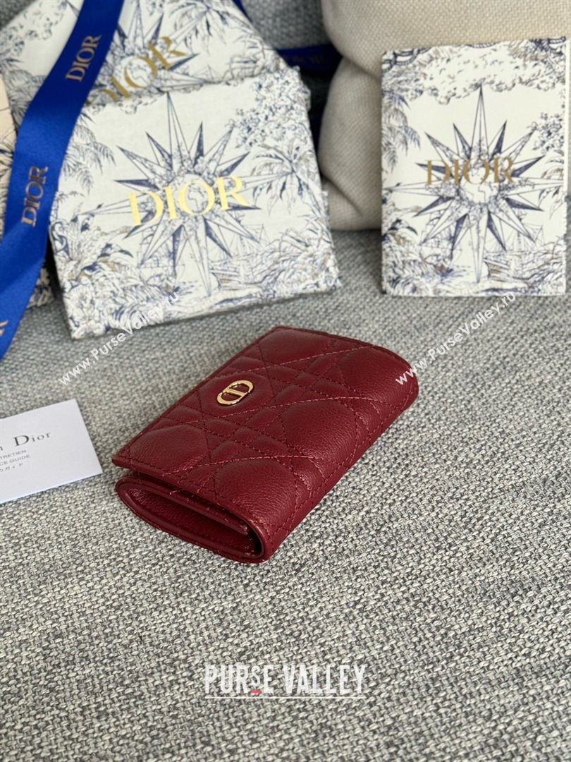 Dior Caro Glycine Wallet in Burgundy Supple Cannage Calfskin 2024 (xxg-240402-08)