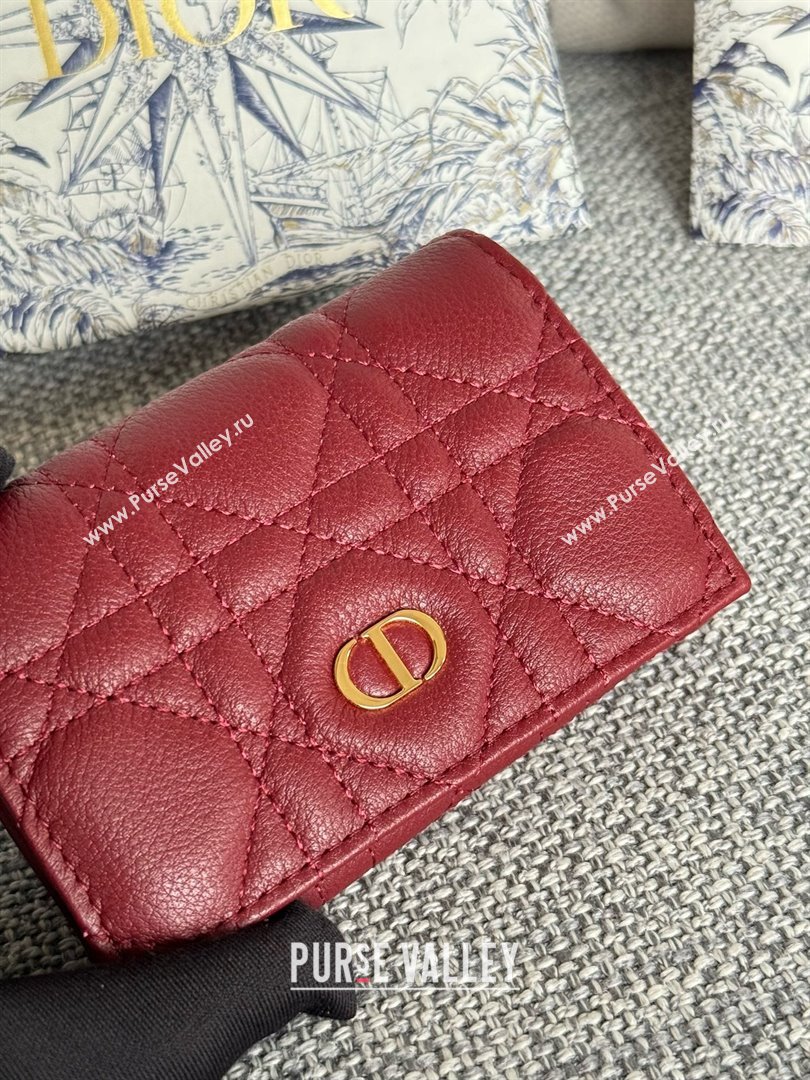 Dior Caro Glycine Wallet in Burgundy Supple Cannage Calfskin 2024 (xxg-240402-08)