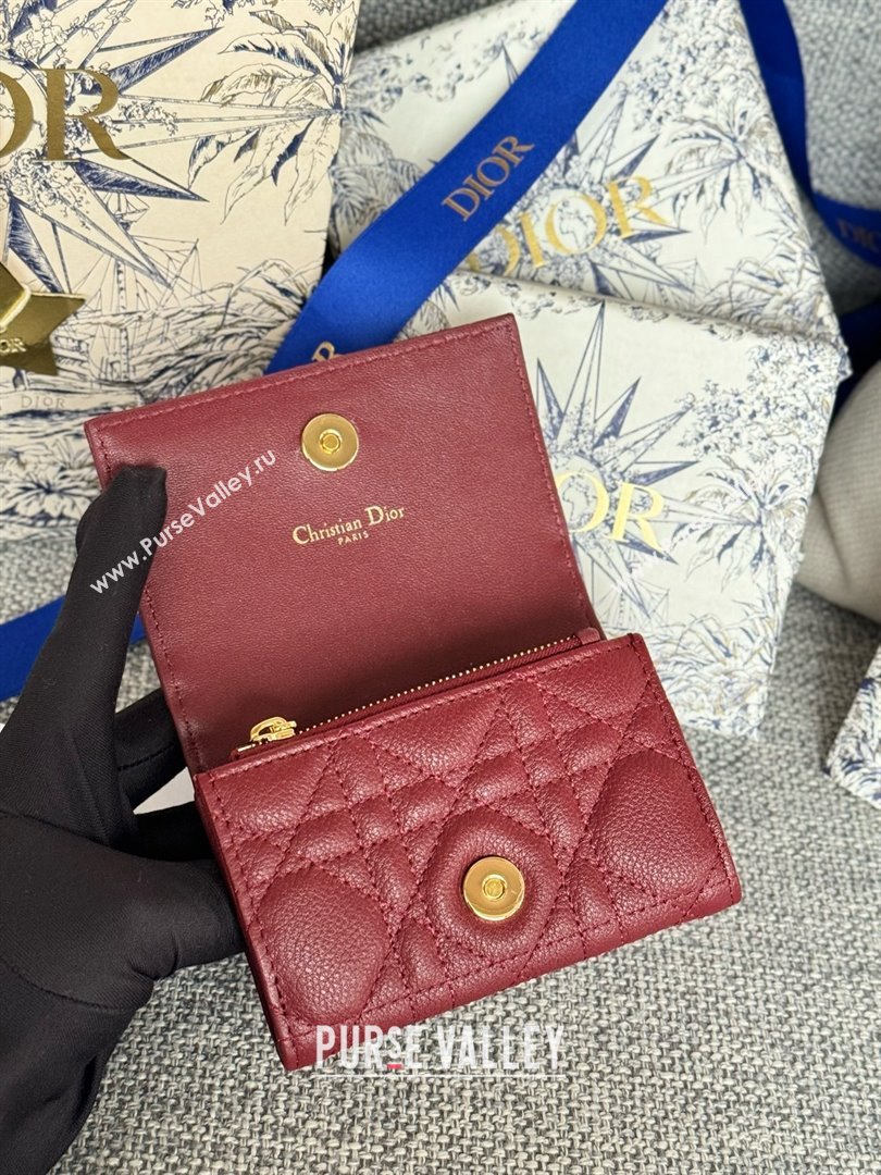 Dior Caro Glycine Wallet in Burgundy Supple Cannage Calfskin 2024 (xxg-240402-08)