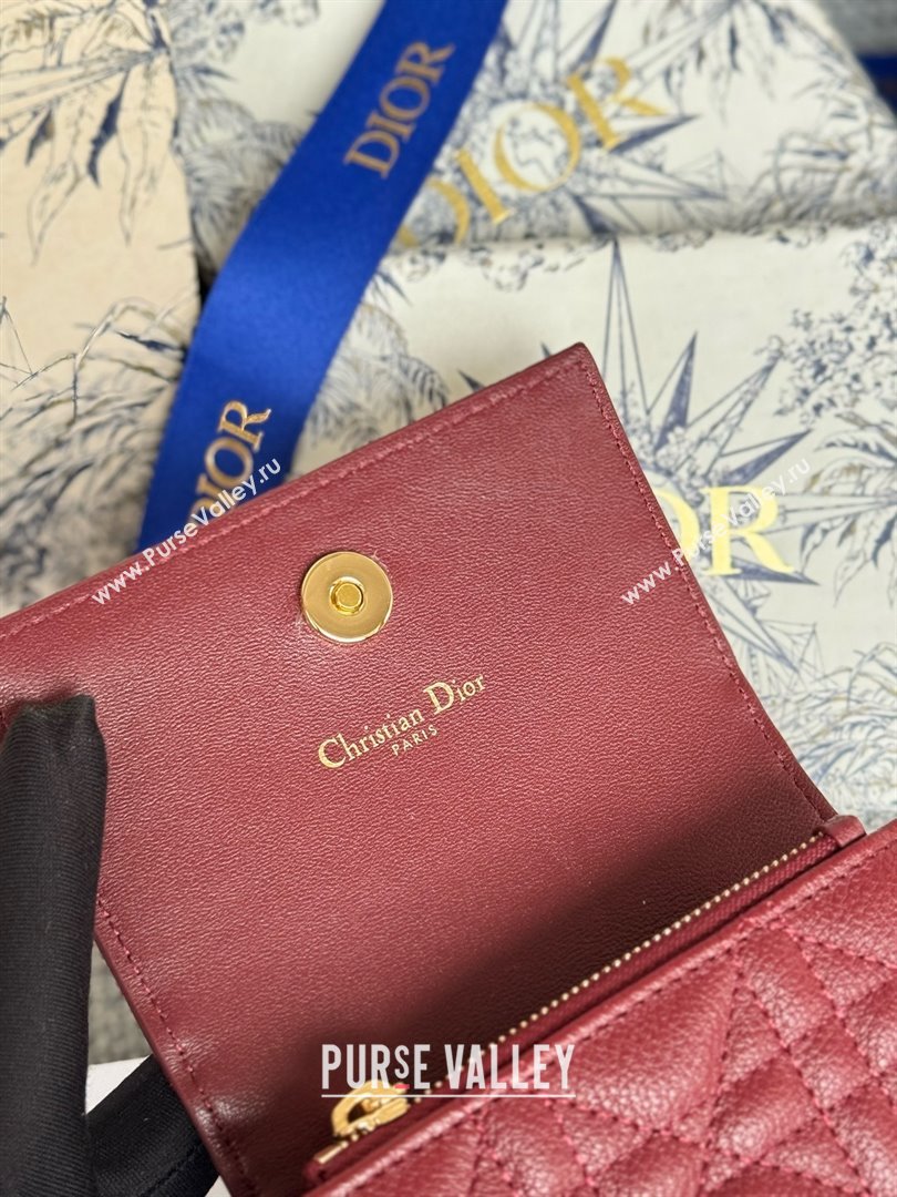Dior Caro Glycine Wallet in Burgundy Supple Cannage Calfskin 2024 (xxg-240402-08)