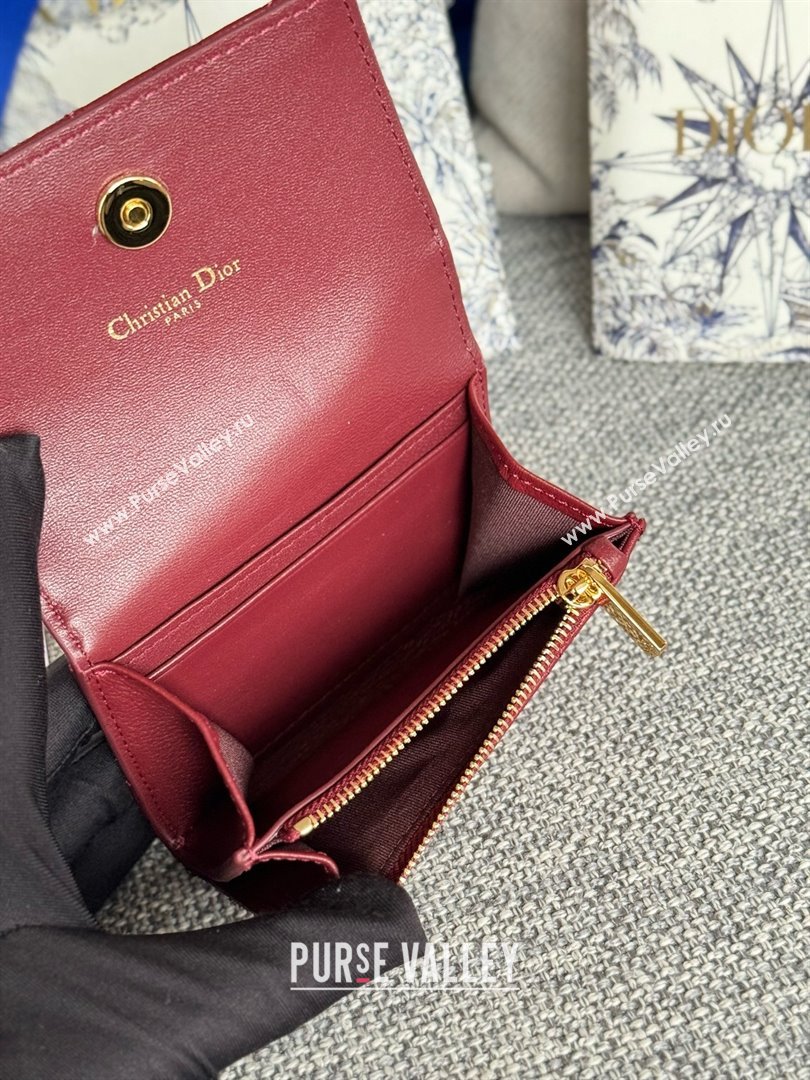 Dior Caro Glycine Wallet in Burgundy Supple Cannage Calfskin 2024 (xxg-240402-08)