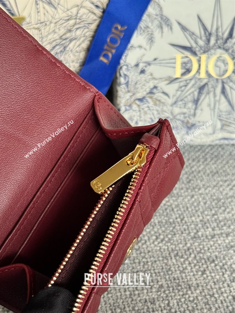 Dior Caro Glycine Wallet in Burgundy Supple Cannage Calfskin 2024 (xxg-240402-08)