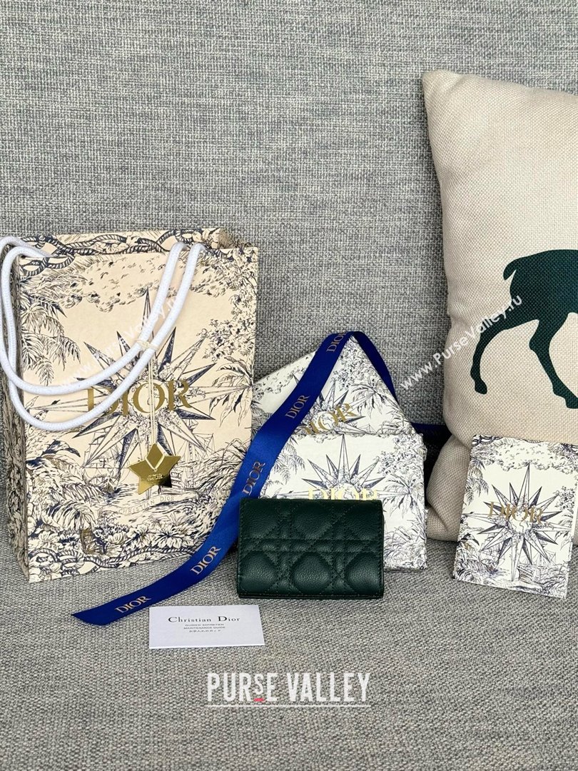 Dior Caro Glycine Wallet in dark green Supple Cannage Calfskin 2024 (xxg-240402-09)