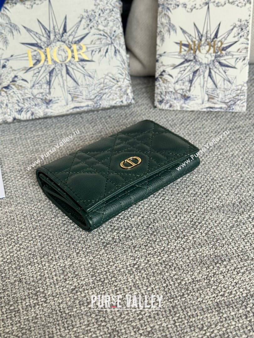 Dior Caro Glycine Wallet in dark green Supple Cannage Calfskin 2024 (xxg-240402-09)