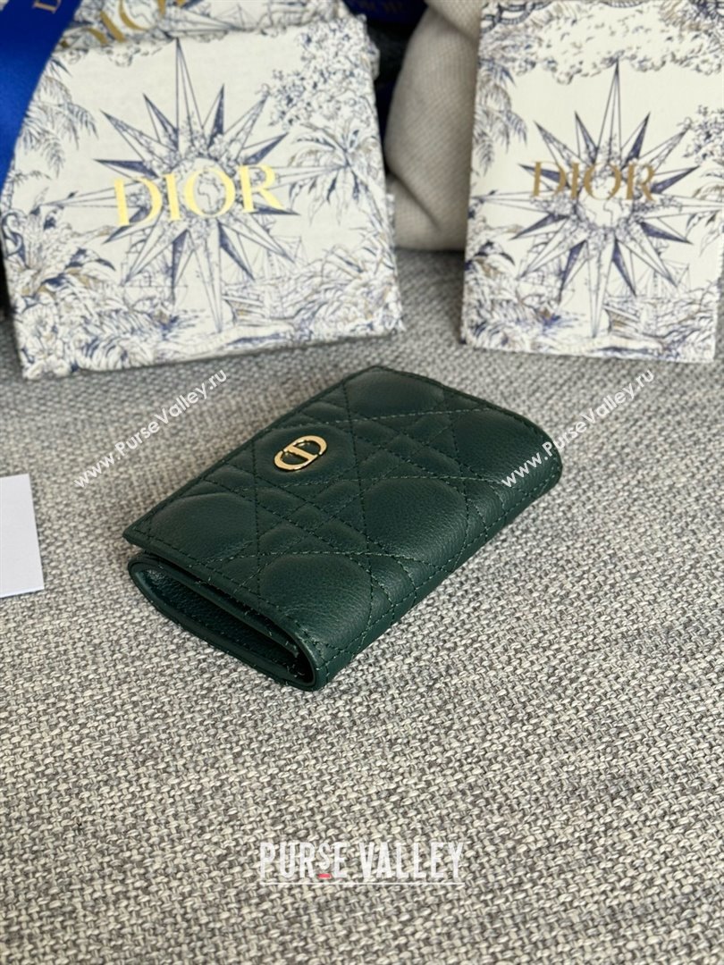 Dior Caro Glycine Wallet in dark green Supple Cannage Calfskin 2024 (xxg-240402-09)