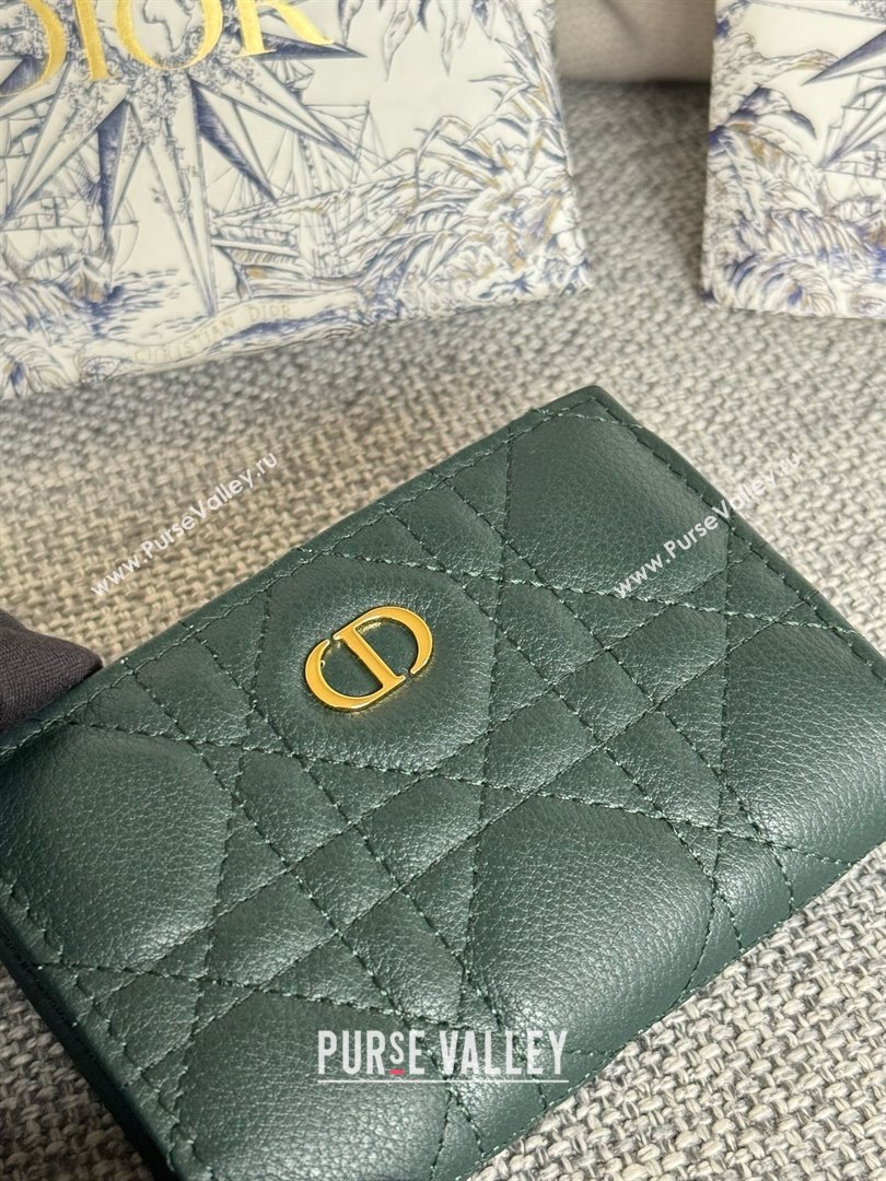 Dior Caro Glycine Wallet in dark green Supple Cannage Calfskin 2024 (xxg-240402-09)
