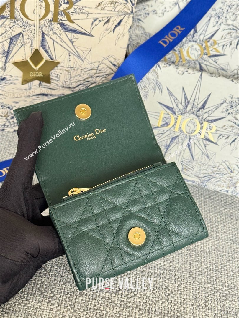 Dior Caro Glycine Wallet in dark green Supple Cannage Calfskin 2024 (xxg-240402-09)