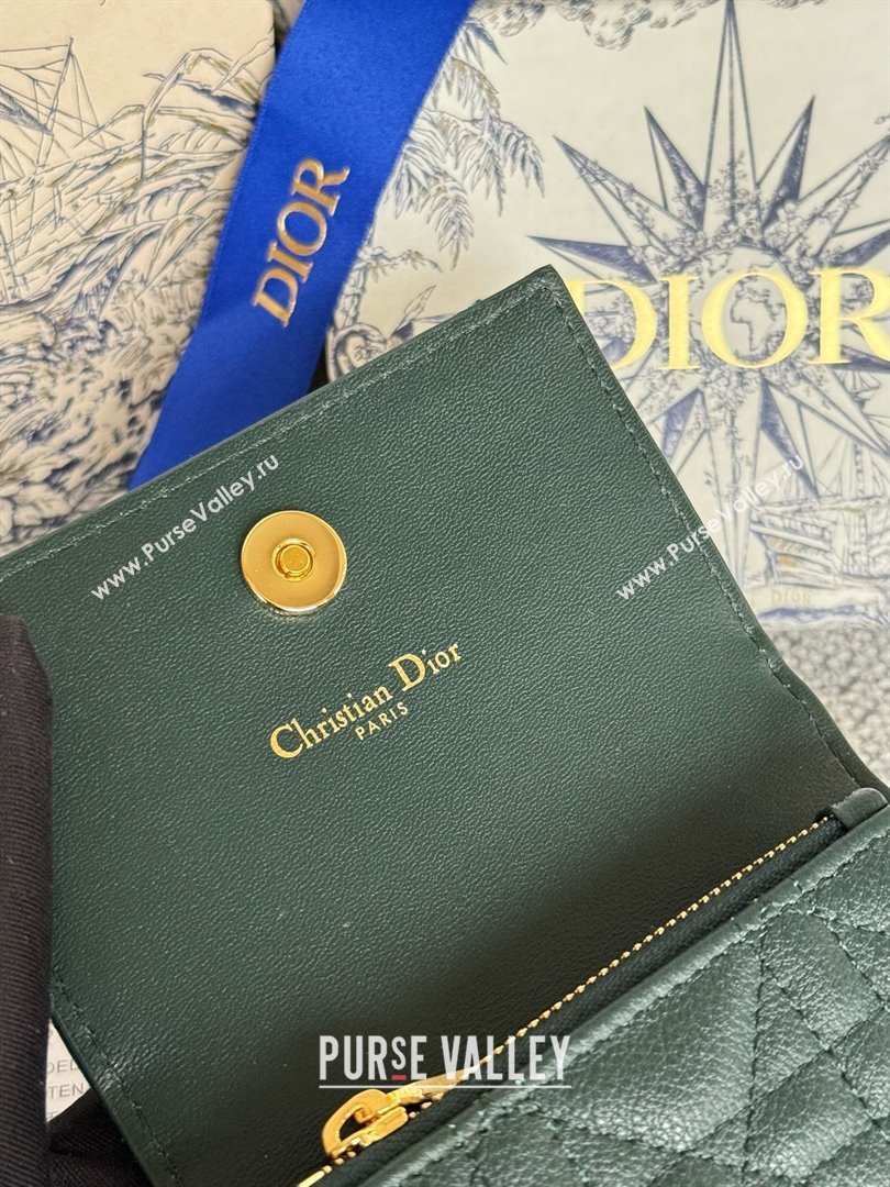 Dior Caro Glycine Wallet in dark green Supple Cannage Calfskin 2024 (xxg-240402-09)