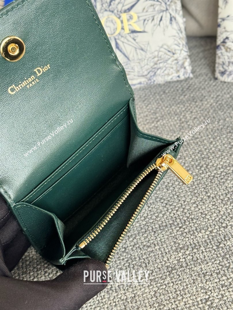 Dior Caro Glycine Wallet in dark green Supple Cannage Calfskin 2024 (xxg-240402-09)