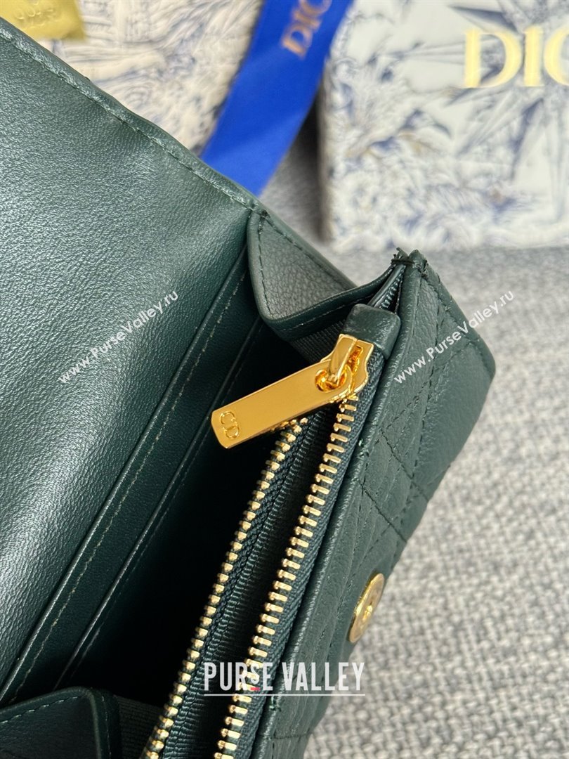 Dior Caro Glycine Wallet in dark green Supple Cannage Calfskin 2024 (xxg-240402-09)