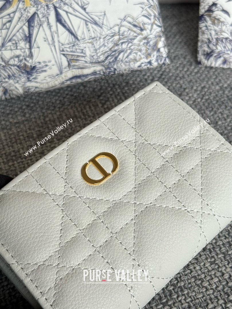 Dior Caro Glycine Wallet in white Supple Cannage Calfskin 2024 (xxg-240402-10)