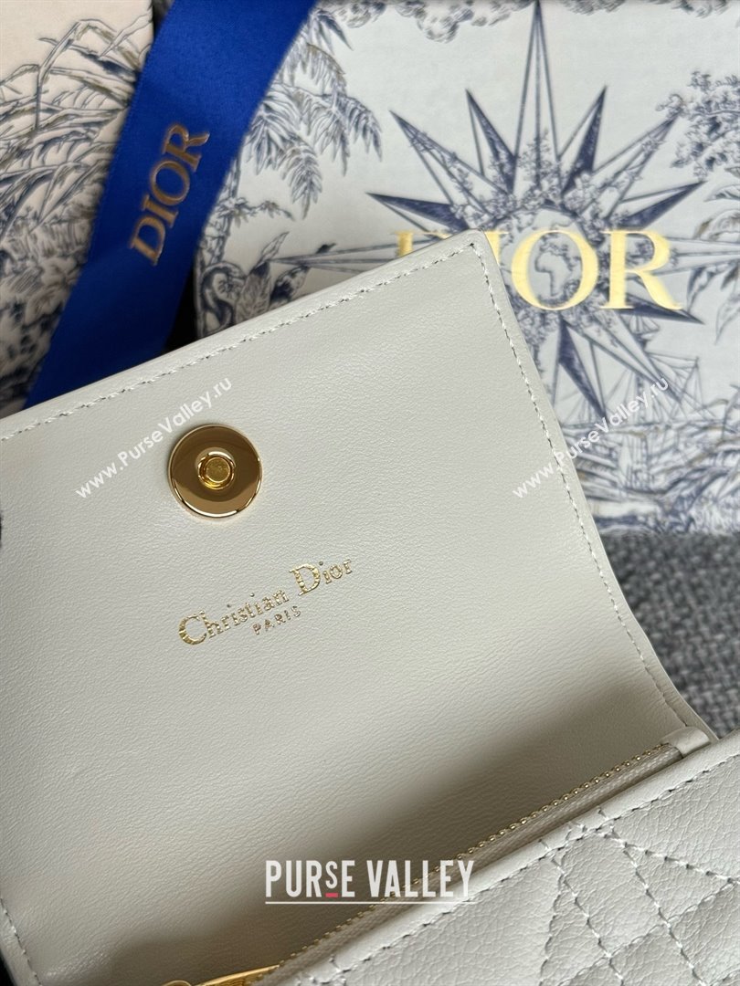 Dior Caro Glycine Wallet in white Supple Cannage Calfskin 2024 (xxg-240402-10)