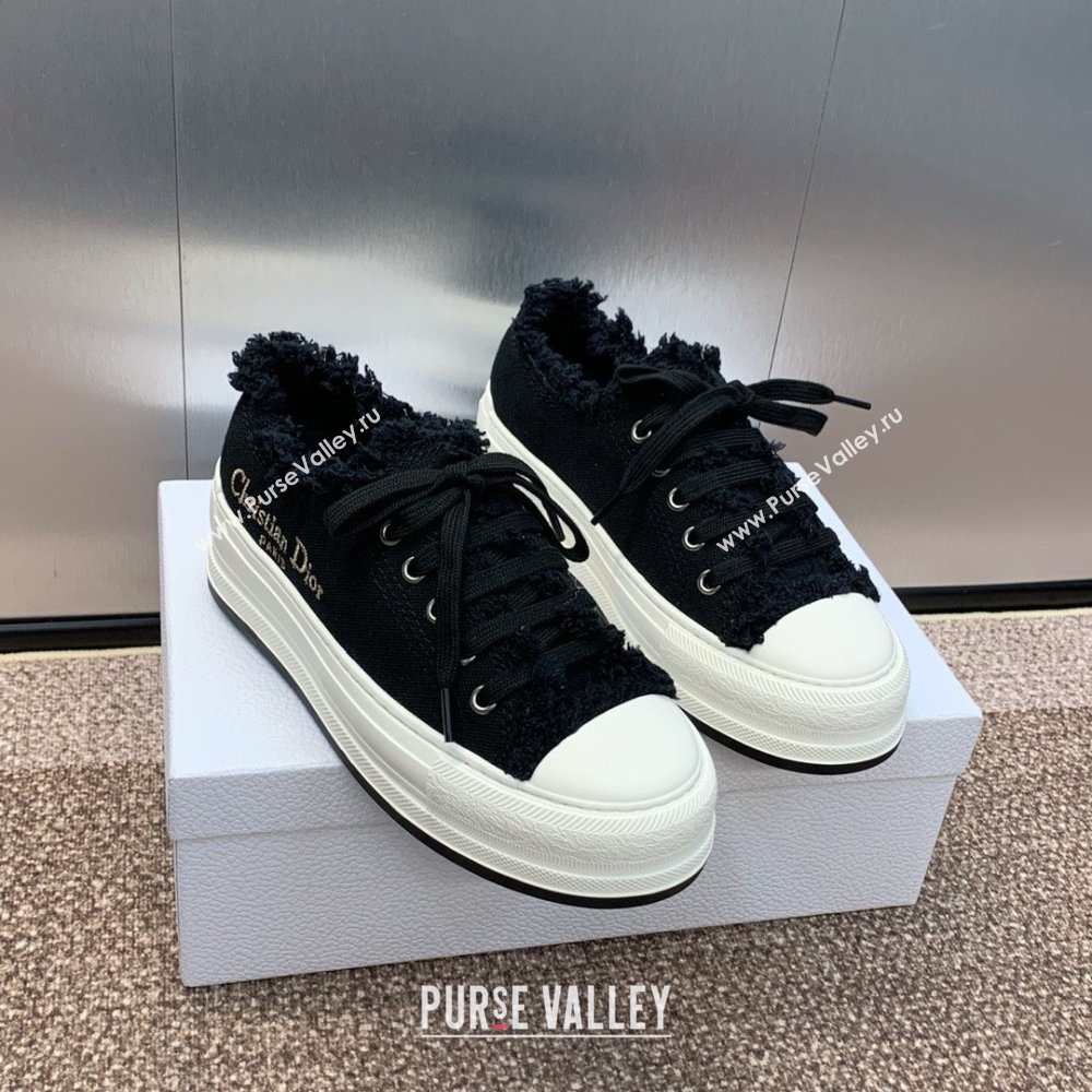 Dior black Fringed Cotton Canvas with Embroideries WalknDior Platform Sneaker 2024 (modeng-240425-04)