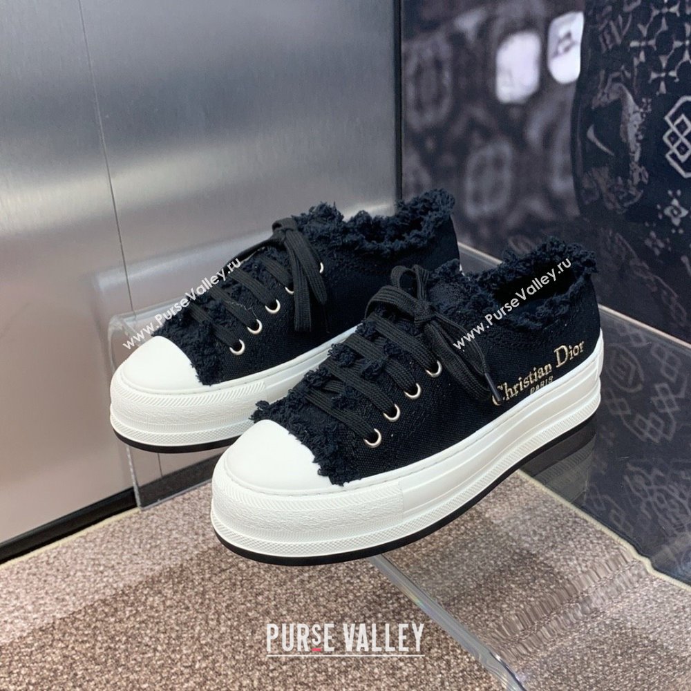 Dior black Fringed Cotton Canvas with Embroideries WalknDior Platform Sneaker 2024 (modeng-240425-04)
