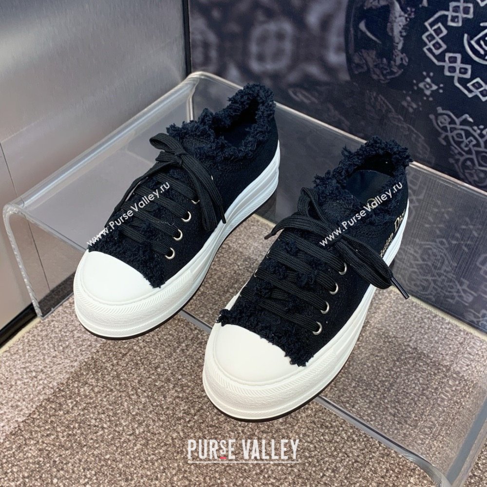 Dior black Fringed Cotton Canvas with Embroideries WalknDior Platform Sneaker 2024 (modeng-240425-04)