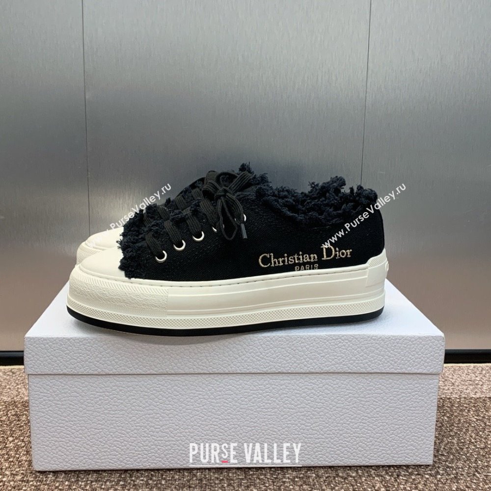 Dior black Fringed Cotton Canvas with Embroideries WalknDior Platform Sneaker 2024 (modeng-240425-04)