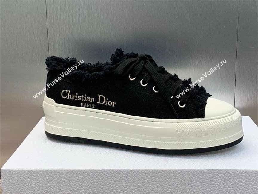 Dior black Fringed Cotton Canvas with Embroideries WalknDior Platform Sneaker 2024 (modeng-240425-04)