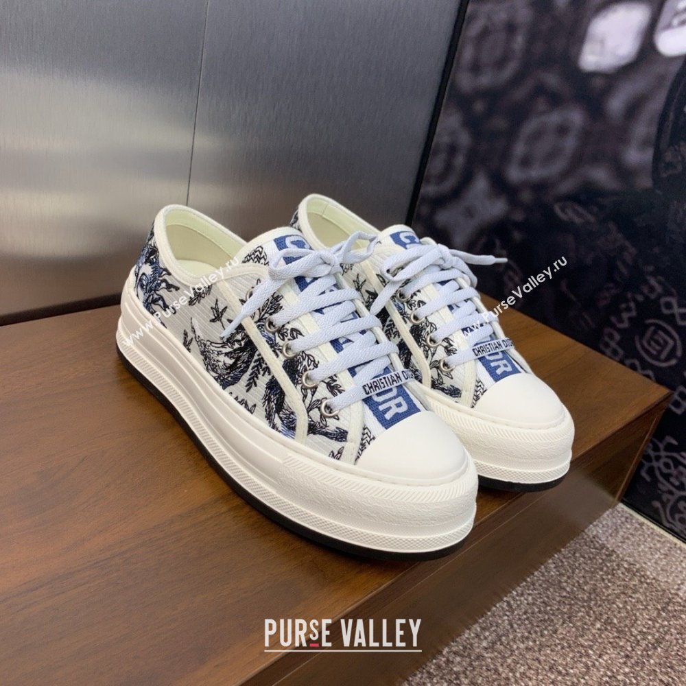 Dior WalknDior Platform Sneaker in White Cotton Embroidered with Blue Toile de Jouy Soleil Motif 2024 (modeng-240425-08)